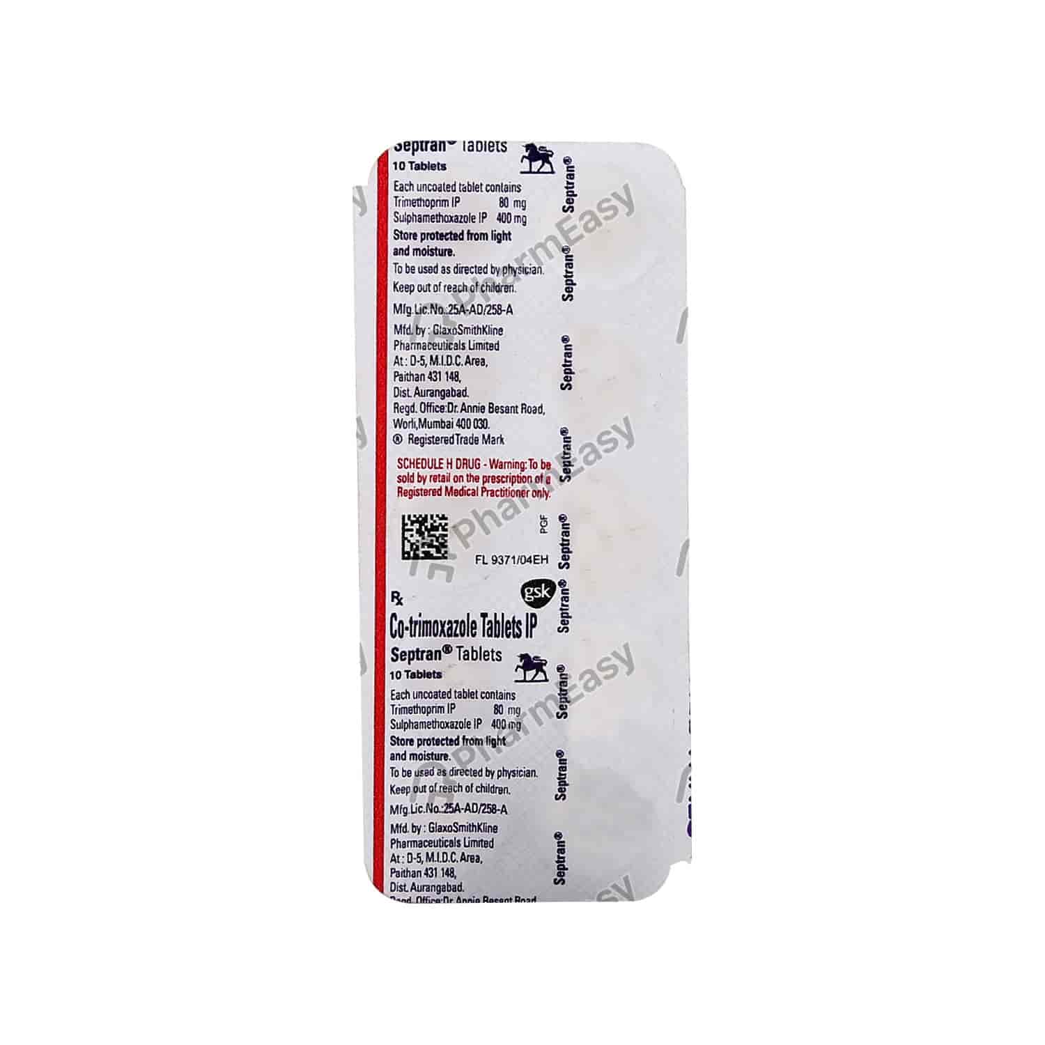 Buy Septran 400/80mg Tablet 10'S Online at Flat 18% OFF* | PharmEasy