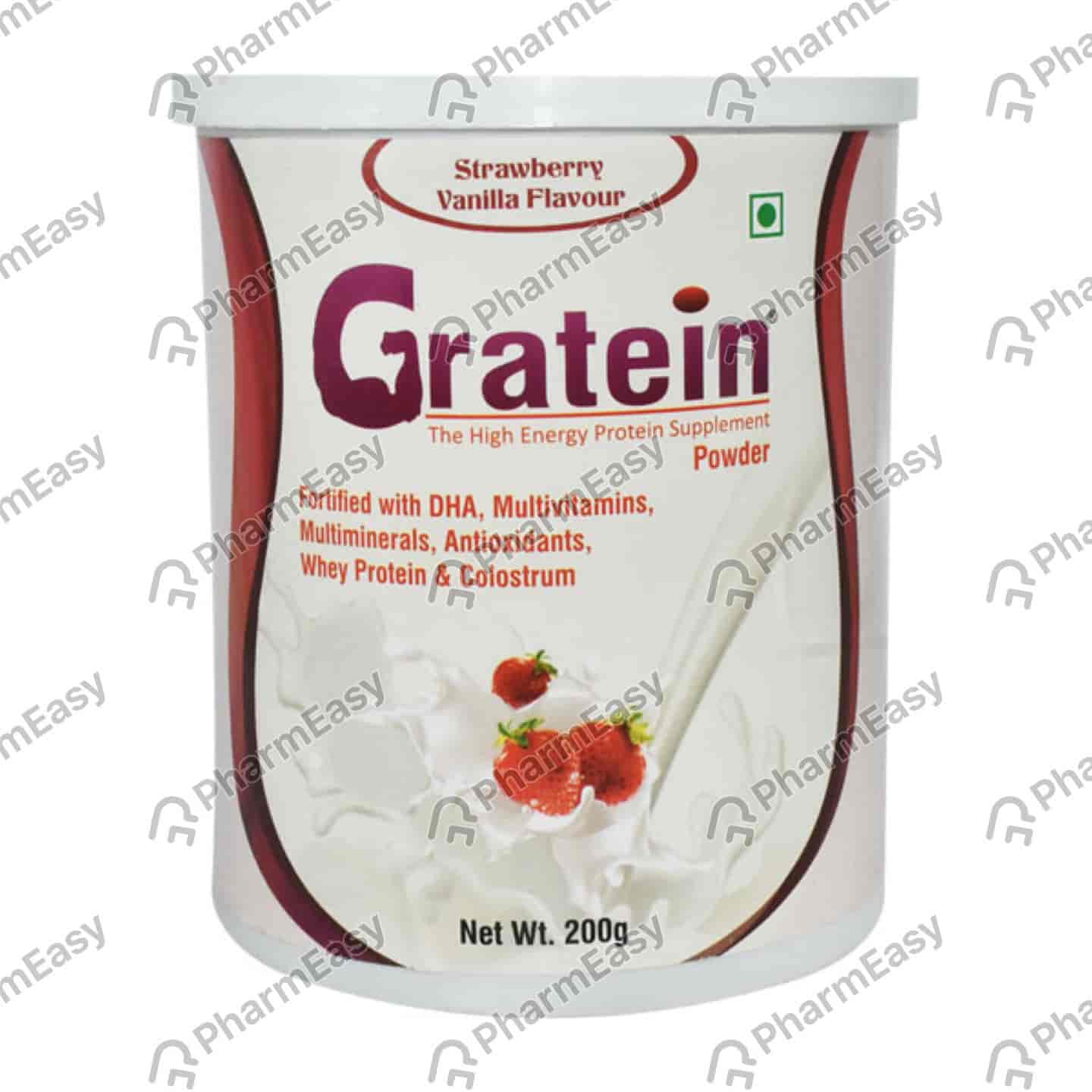 Gratein Strawberry Vanilla Flavour Tin Of 200gm Powder