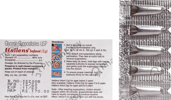 Hallens Infant Suppositories 1gm 5'S