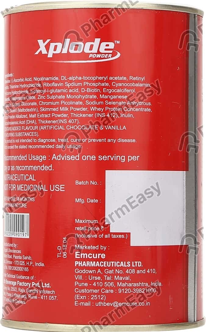 Buy Xplode Chocolate Flavour Tin Of 200gm Powder Online at Flat 15 OFF PharmEasy