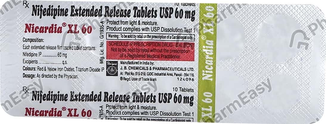 Nicardia 60 MG Tablet (10): Uses, Side Effects, Price & Dosage | PharmEasy