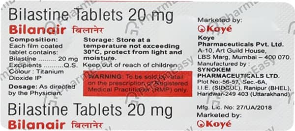 Bilanair 20mg Strip Of 10 Tablets