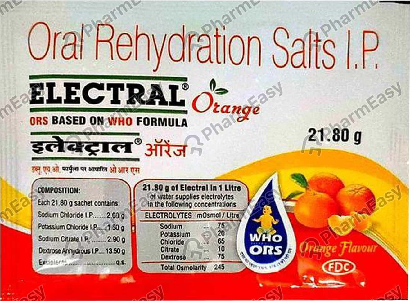 Electral Orange Flavour Sachet Of 21.80gm Powder