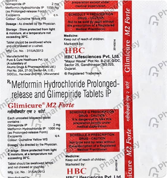 Glimicure M 2mg Forte Strip Of 15 Tablets