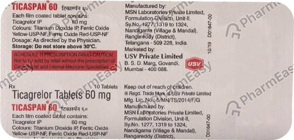 Ticaspan 60Mg Strip Of 10 Tablets