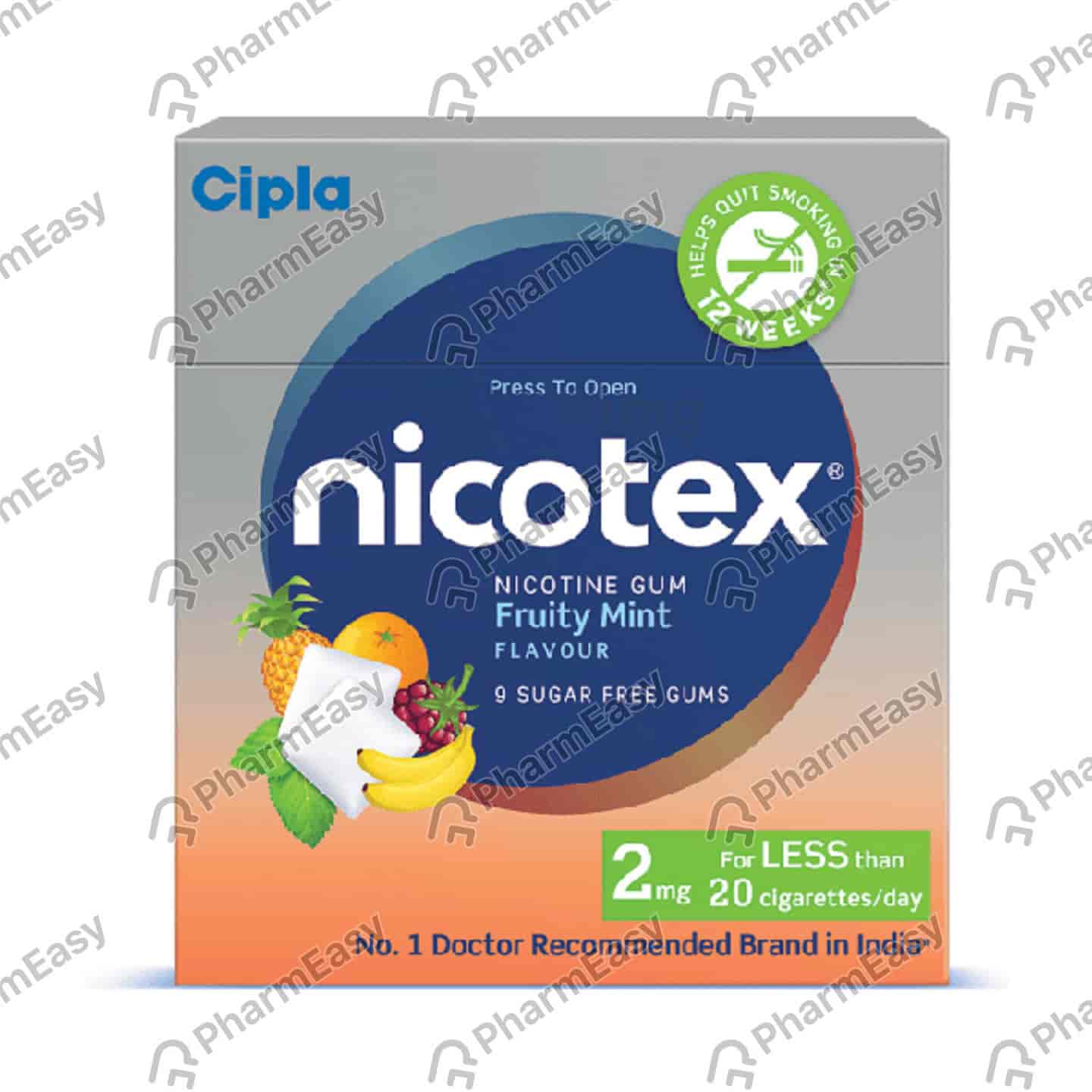 Nicotex Sugar Free 2 Mg Fruity Mint Chew Gum 25 No'S