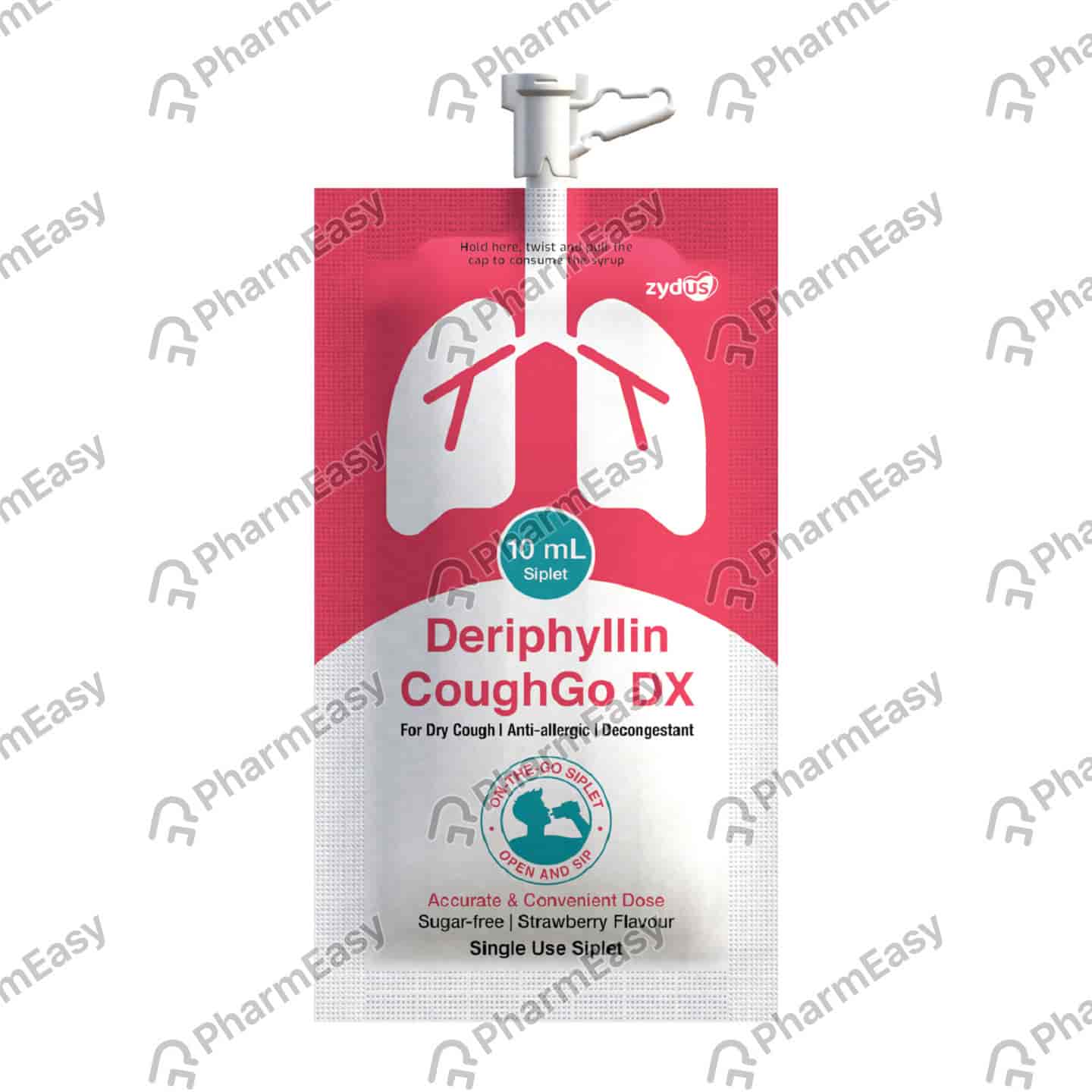 Deriphyllin Coughgo Dx Strawberry Flavour Sugar Free Pouch Of 10ml Syrup