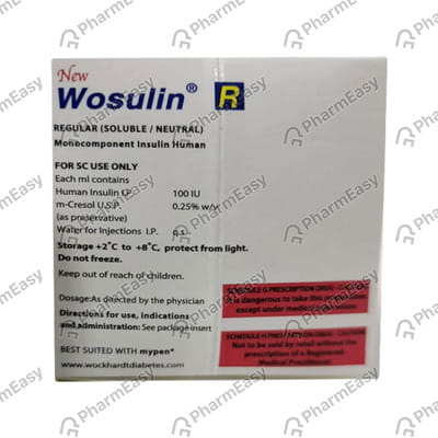 New Wosulin R 100iu Cartridge Of 3ml Injection (Pack Of 3)