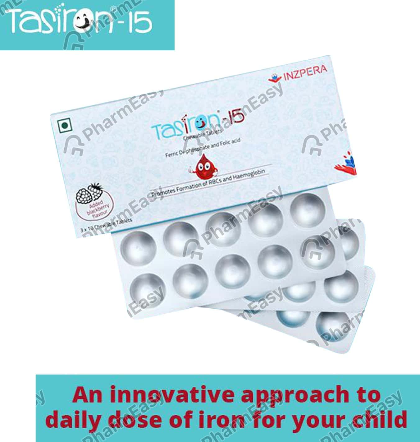 Tasiron 15 Blackberry Flavour Strip Of 10 Chewable Tablets
