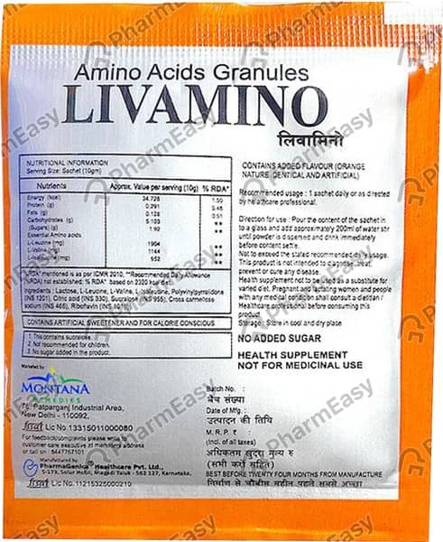 Livamino Orange Flavour Sachet Of 10gm Granules