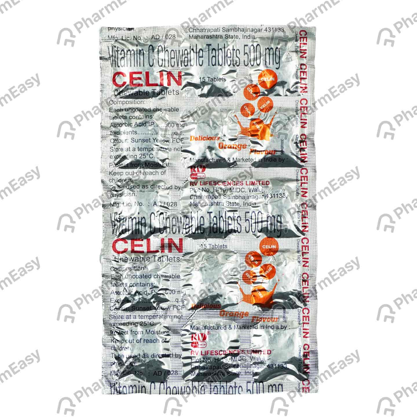 Celin 500mg Delicious Orange Flavour Strip Of 15 Chewable Tablets