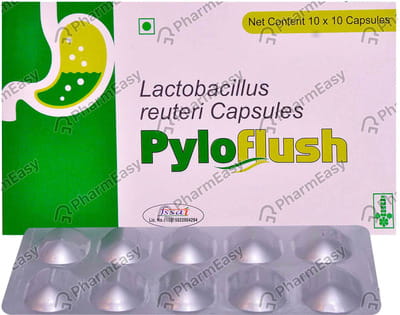 10 कैप्सूल्स की पायलोफ्लश स्ट्रिप