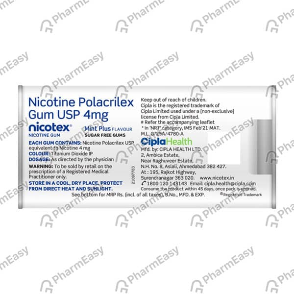 Nicotex 4mg Mint Plus Flavour Sugar Free Tin Of 29 Chewing Gums