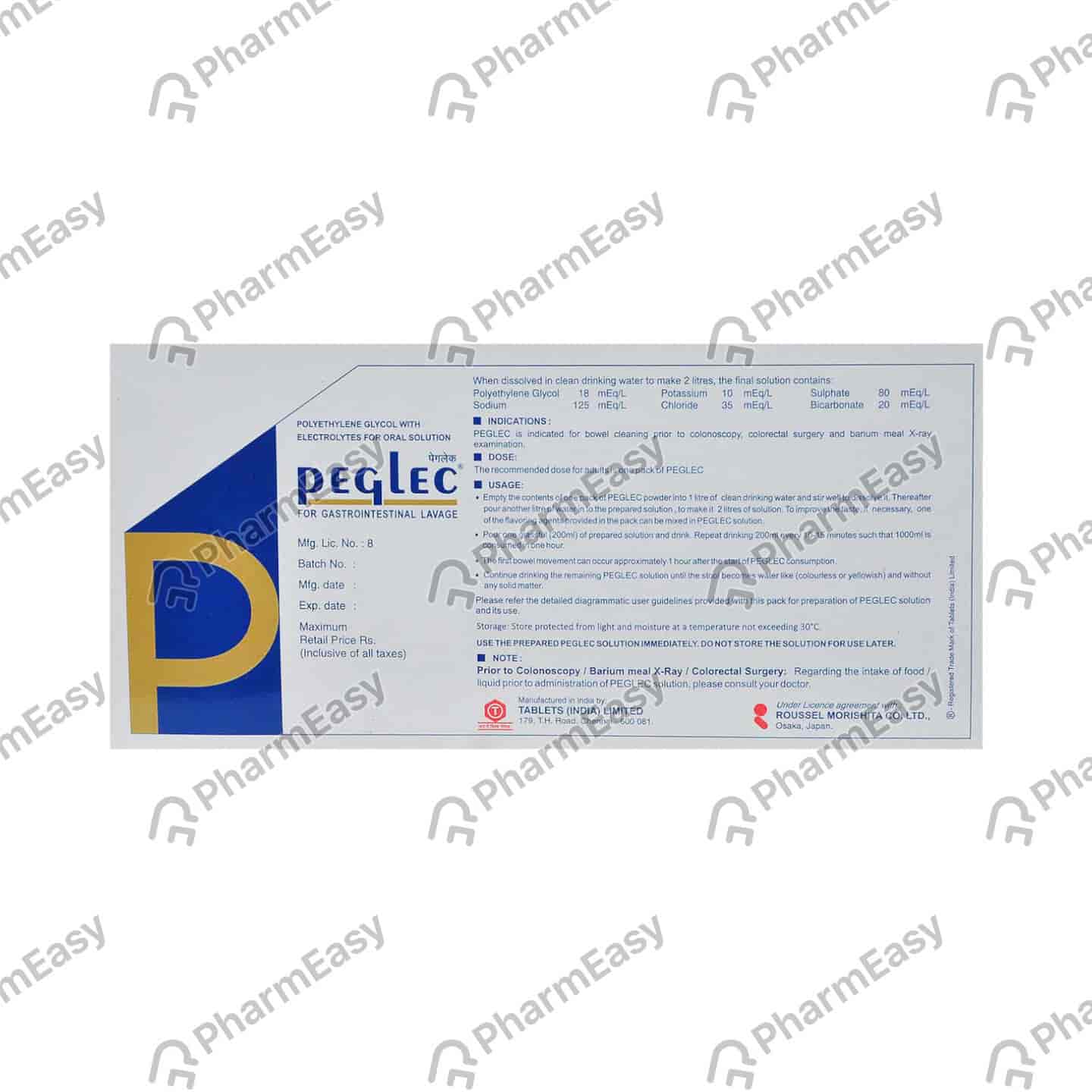 Peglec Pineapple Or Orange Flavour Packet Of 137.15gm Powder
