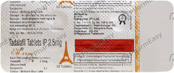 टैडैफिल 2.5एमजी की स्ट्रिप 10 टैबलेट्स