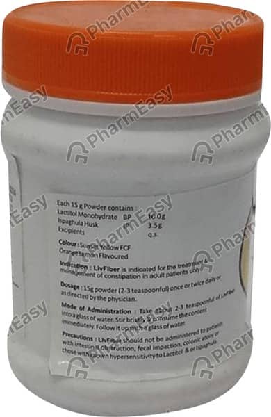 Livfiber Orange Lemon Flavour Sugar Free Bottle Of 180Gm Powder