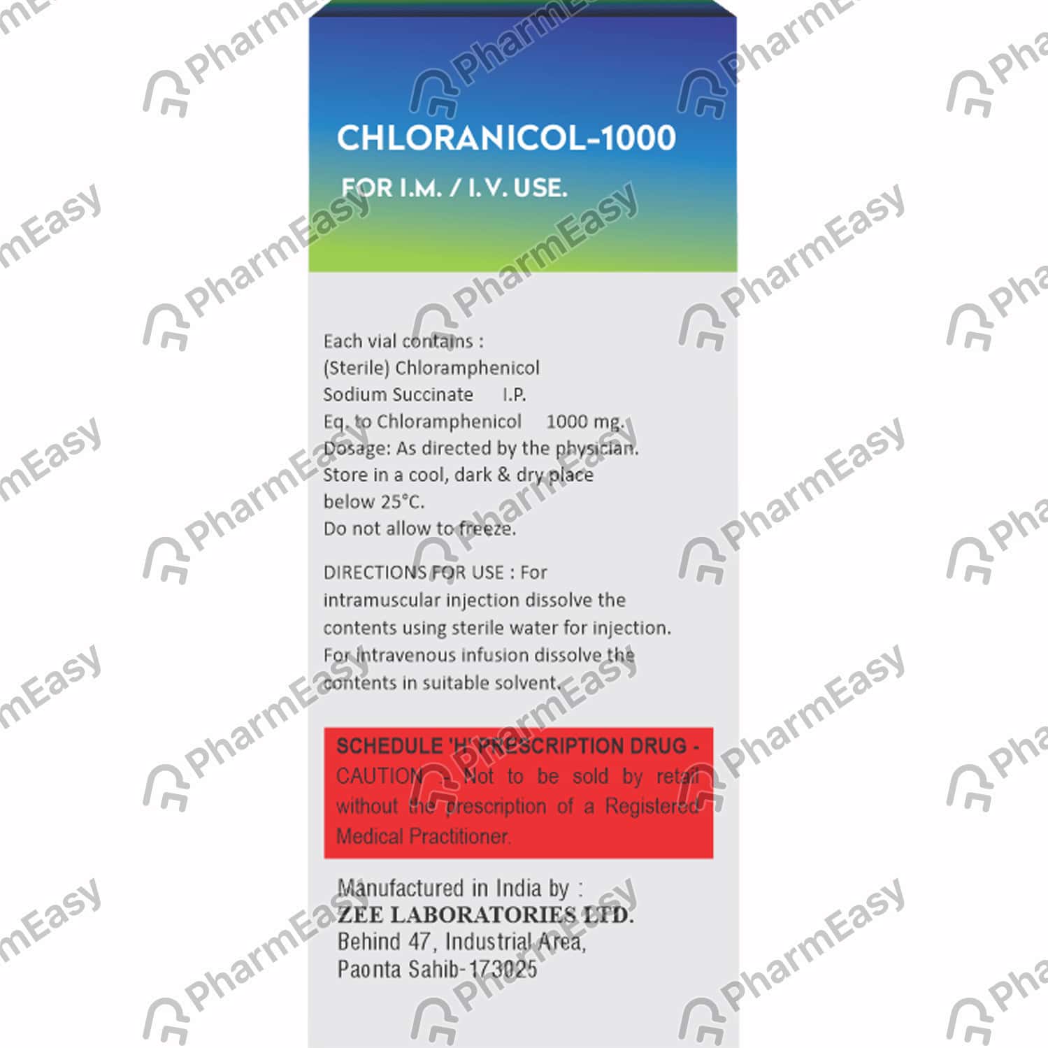 Buy Chloranicol 1000 MG Powder For Injection (1) Online at Flat 15 OFF