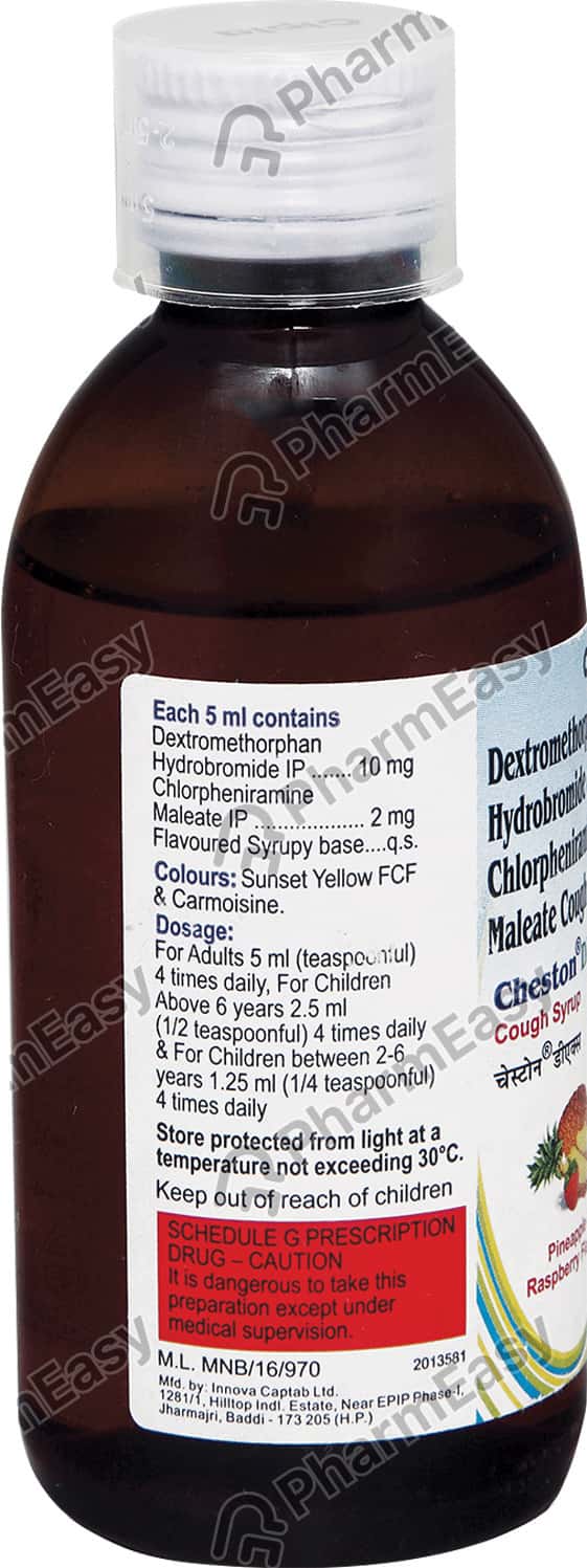 Cheston Dx Pineapple And Raspberry Flavour Bottle Of 100ml Cough Syrup Uses, Side Effects