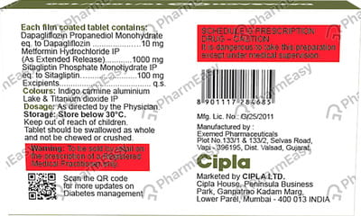 Dapasach Ms 10/1000/100mg Strip Of 10 Tablets