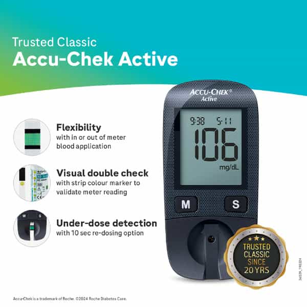 Accu-Chek Active Blood Glucose And Lancing Device | Glucometer | Free 10 Test Strips