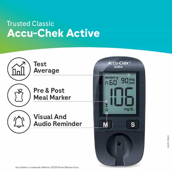 Accu-Chek Active Blood Glucose And Lancing Device | Glucometer | Free 10 Test Strips