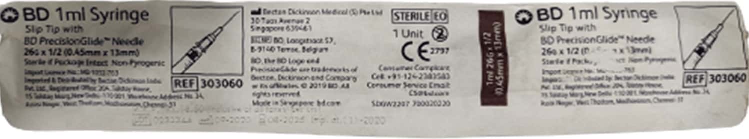 Bd Syringe 26gx1.2 1ml