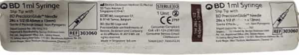 Bd Syringe 26Gx1.2 1Ml