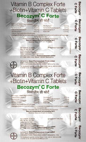 Becozym C Forte ( Vitamin B Complex + Biotin + Vitamin C )- Strip Of 15 Tablets