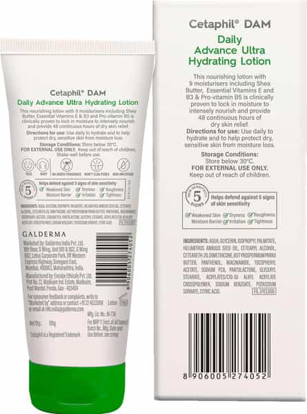 Cetaphil Dam Daily Advance Ultra Hydrating Lotion | Face & Body | 100 Gm