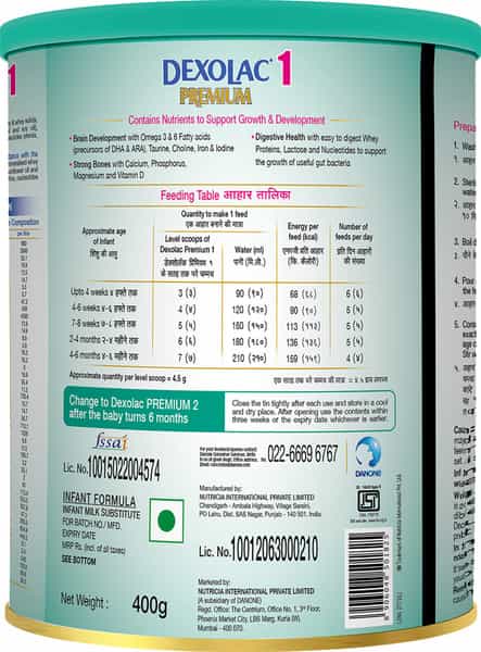 Dexolac Premium 1 Baby Food Infant Formula (Upto 6 Months) Tin Of 500 G