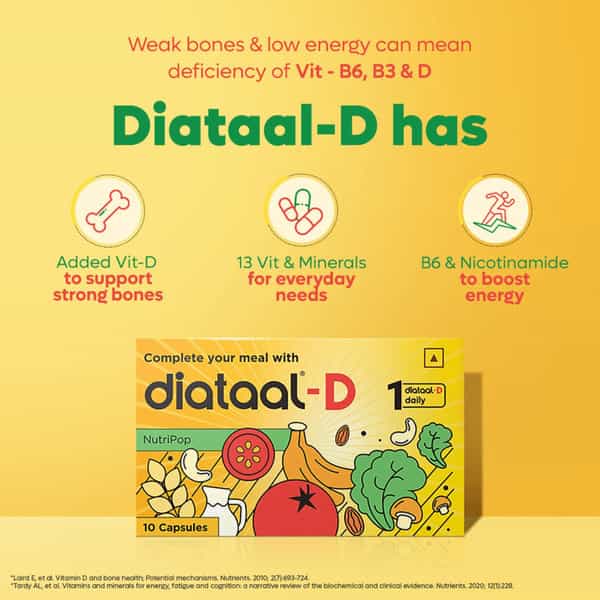 Diataal-D Multivitamin | Vit. D & Ala | Sustained Energy | Heart Health | 10 Capsules | Men & Women