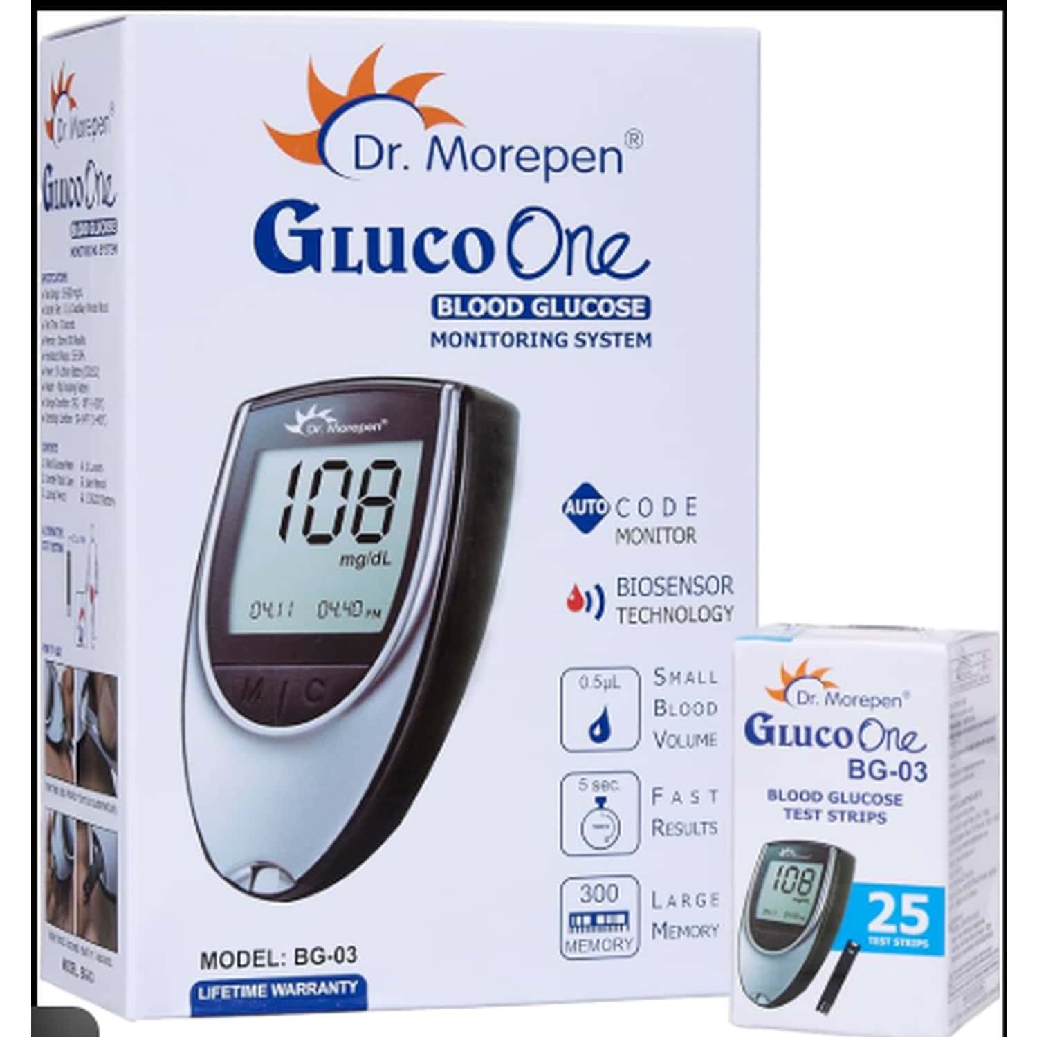Dr. Morepen Gluco One Blood Glucose Monitoring Sytem With 25 Test Strips | Bg-03 | 1 No's