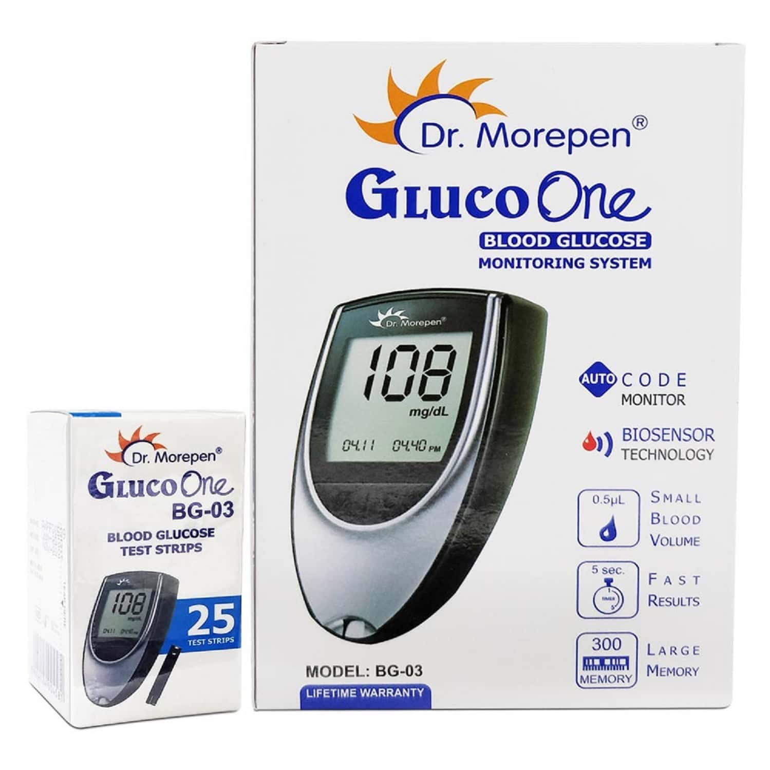 Dr. Morepen Gluco One Blood Glucose Monitoring Sytem With 25 Test Strips | Bg-03 | 1 No's