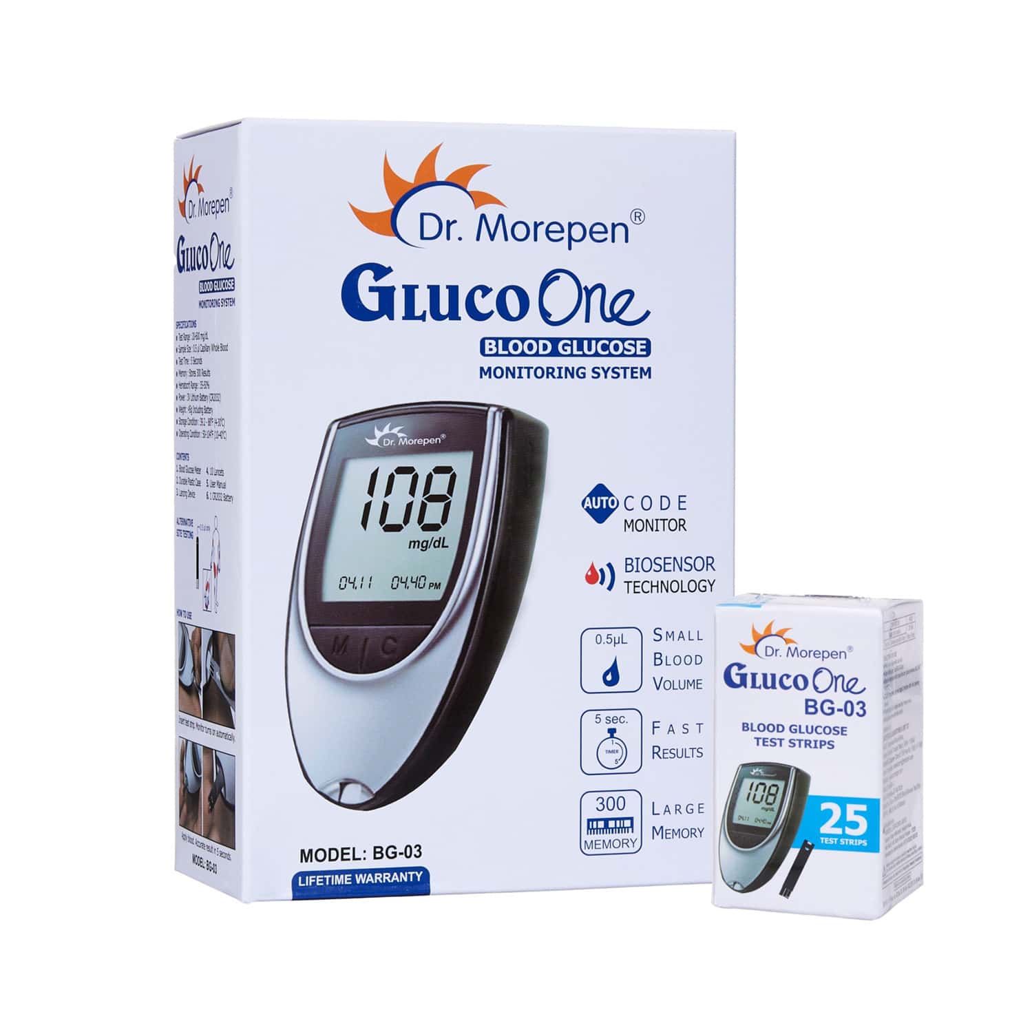 Dr. Morepen Gluco One Blood Glucose Monitoring Sytem With 25 Test Strips | Bg-03 | 1 No's