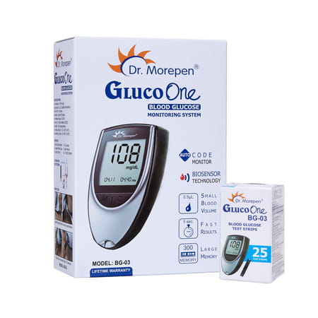Dr. Morepen Gluco One Blood Glucose Monitoring Sytem With 25 Test Strips | Bg-03 | 1 No'S