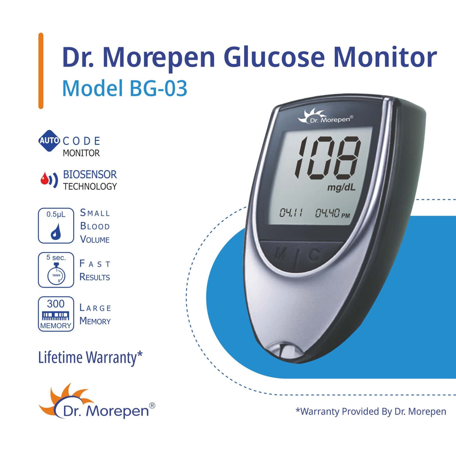 DR. MOREPEN | GLUCO ONE | BG-03 | BLOOD GLUCOSE MONITORING SYTEM | | WITH 25 TEST STRIPS