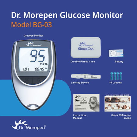 Dr. Morepen Gluco One Blood Glucose Monitoring Sytem With 25 Test Strips | Bg-03 | 1 No'S