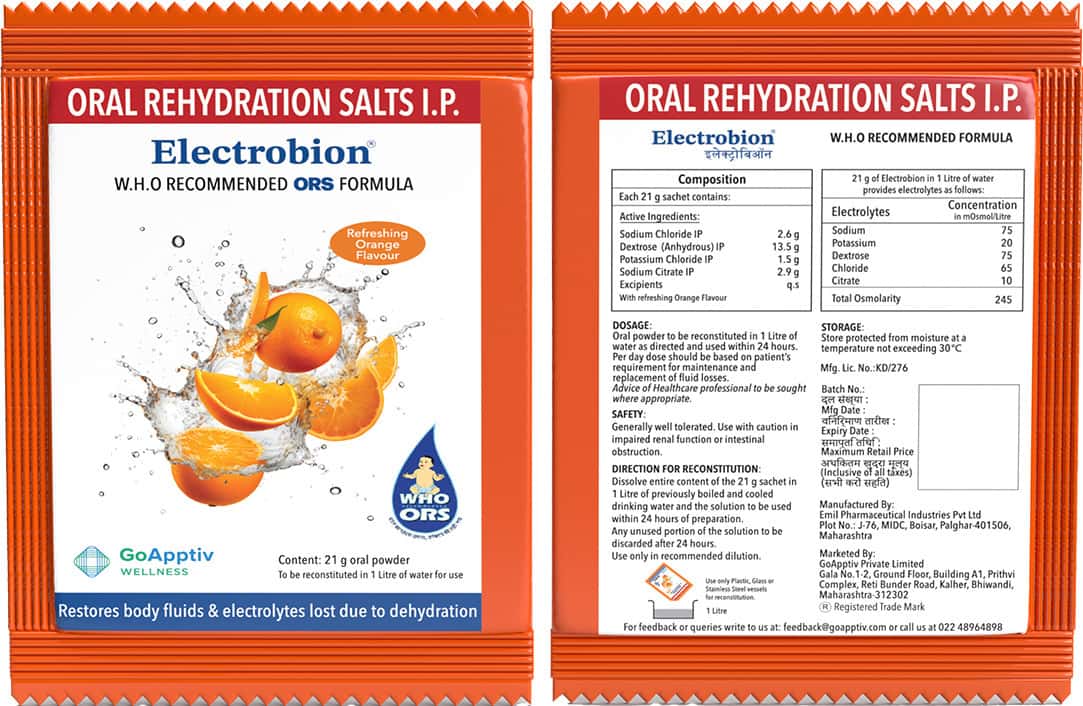 ELECTROBION REFRESHING ORANGE FLAVOUR SACHET OF 21GM ORAL POWDER