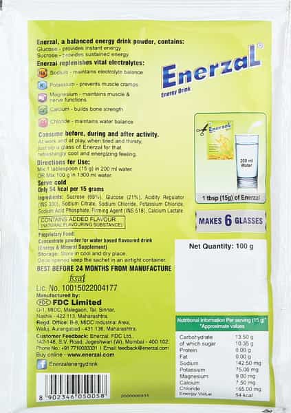 Enerzal Lime Flavour Sachet Of 100Gm Powder