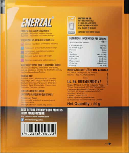 Enerzal Orange Flavour Sachet Of 50Gm Powder