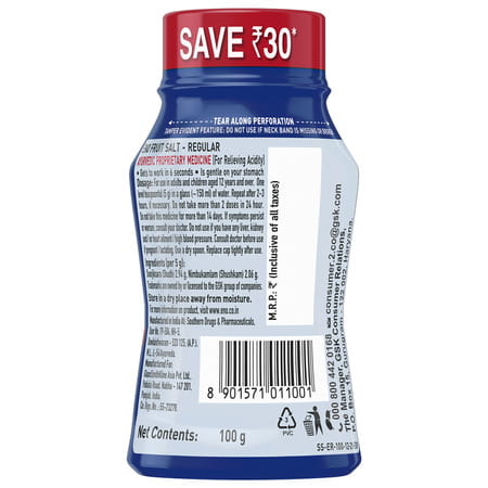 Eno Fruit Salt Regular Fast Relief From Acidity Jar Of 100 Gm