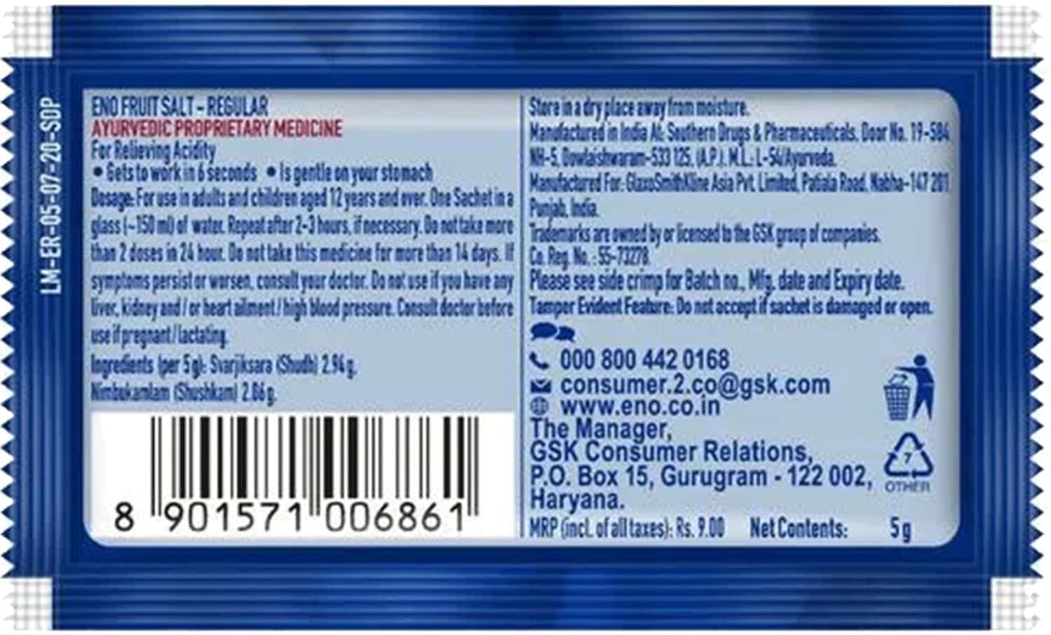 Buy ENO REGULAR ANTACID SACHET OF 5 G Online & Get Upto 60 OFF at