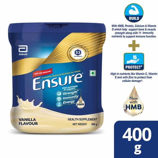Ensure Balanced Nutrition For Adults Vanilla Flavour With Hbm Jar Of 400 Gm