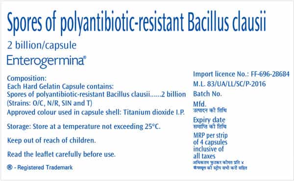 Enterogermina Probiotic Supplement For Diarrhea For Kids & Adults Strip Of 4 Capsules