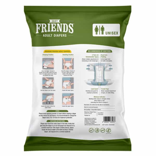Friends Easy Adult Diapers Tape Style High Absorbency Core 2 Count (M) Waist 27.56- 49.21 Inch