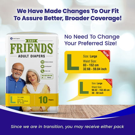 Friends Easy Adult Diapers Tape Style Core 10 Count (L) Waist Size 83-152 Cm(32.68-59.84 Inch)