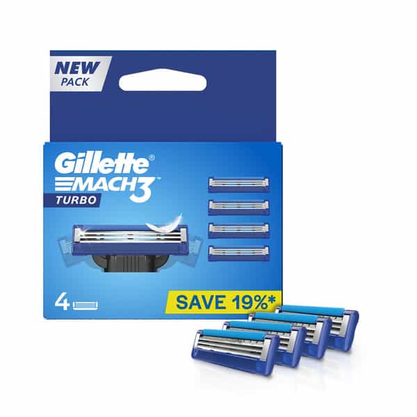 Gillette Mach 3 Turbo Manual Shaving Razor Blades Packet Of 4 (Cartridge)