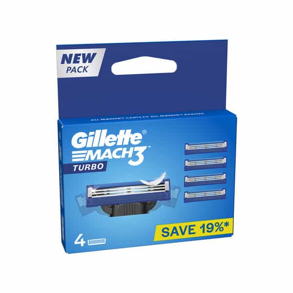 Gillette Mach 3 Turbo Manual Shaving Razor Blades Packet Of 4 (Cartridge)