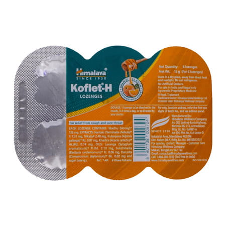Himalaya Koflet-H | For Relief From Cough & Sore Throat | Orange Flavour | Lozenges | 6 No'S