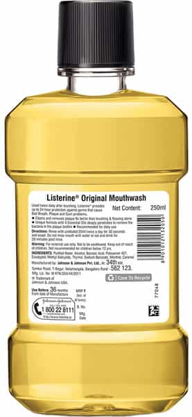Listerine Original Mouthwash Bottle Of 250 Ml